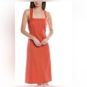 Theory Crossback Linen-Blend Square Neck Smocked Back Midi Dress EUC Size 6